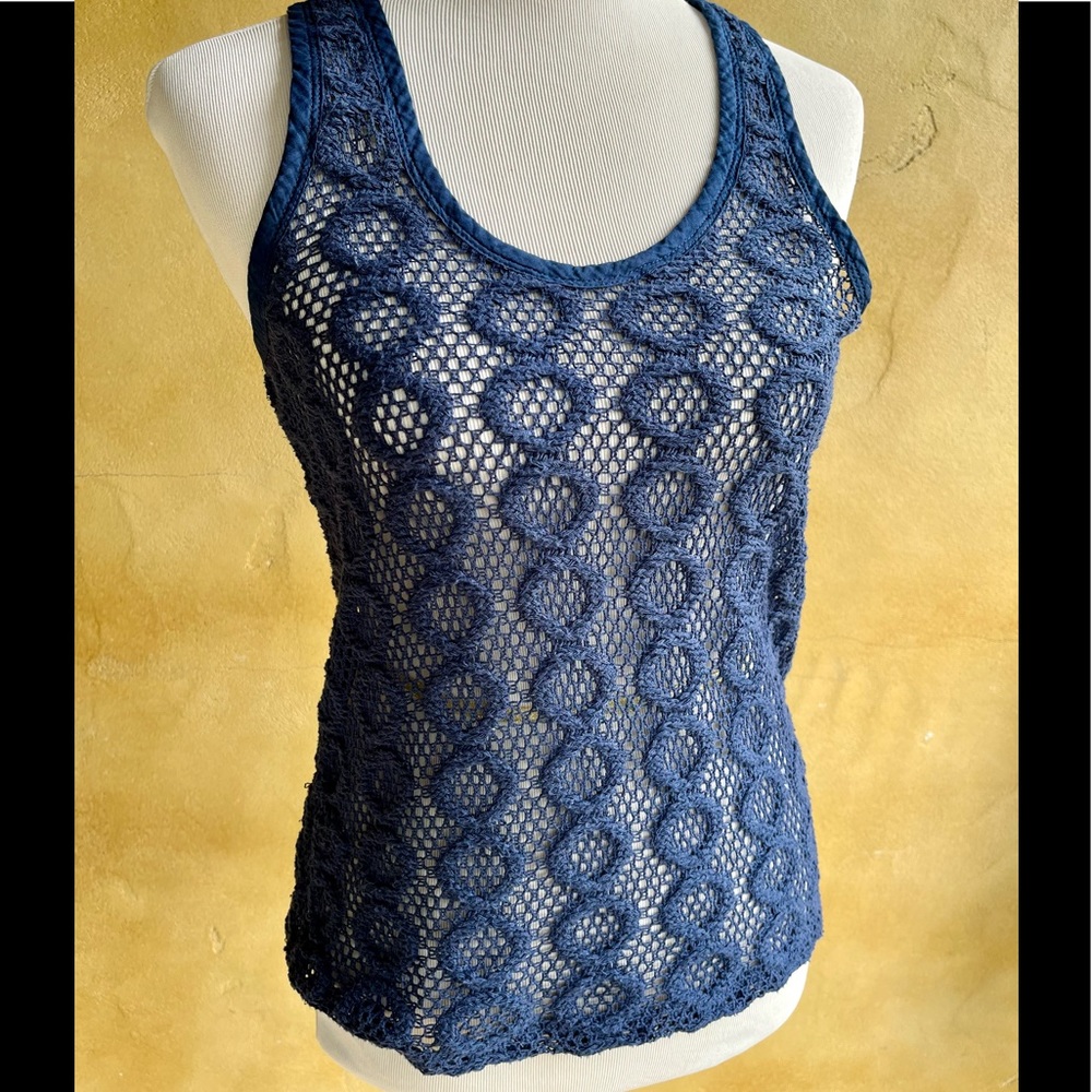 Banana Republic Extra Small Petite Blue Navy Tank Top Crochet Circles